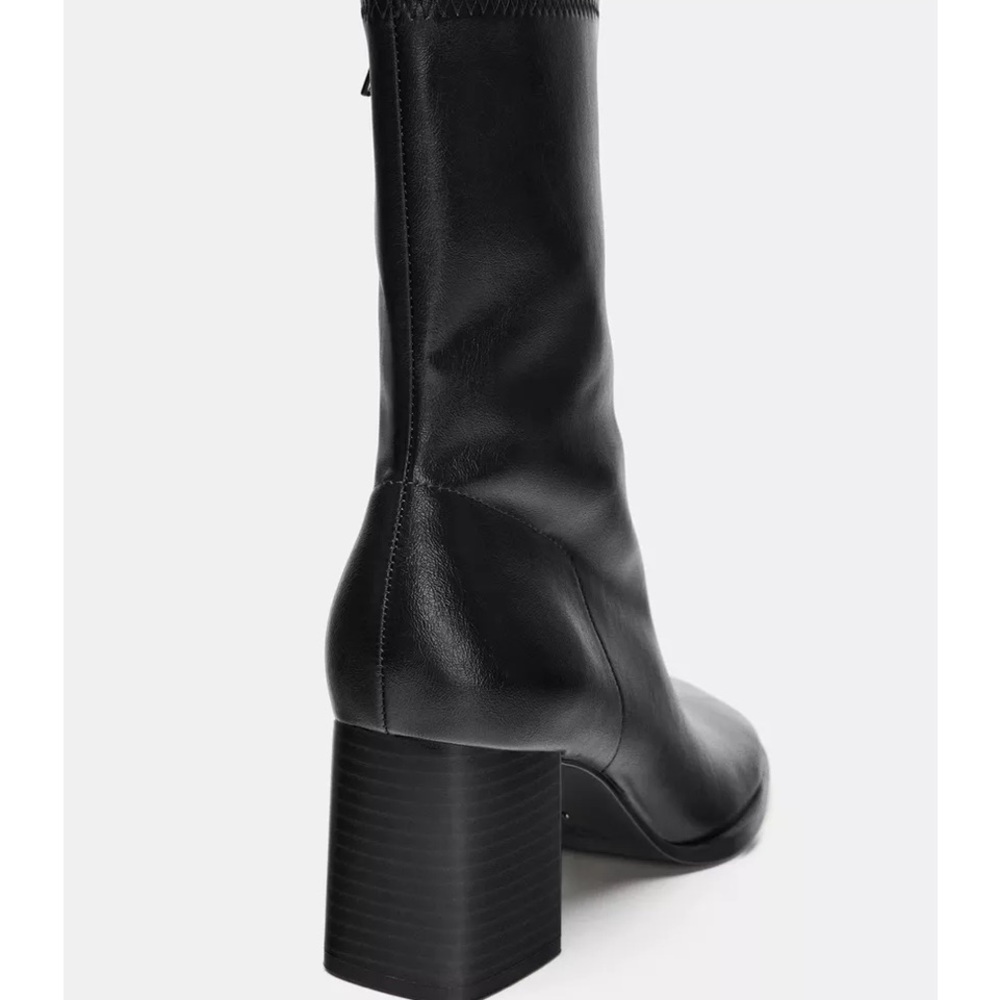 Zara 7.5 EUC like NEW Black Block Heel Ankle Boots - Picture 4 of 5